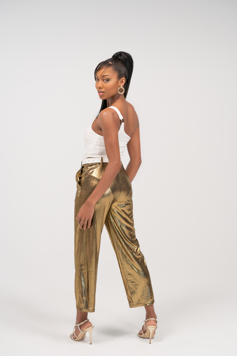 GOLD METALLIC CROP PANTS