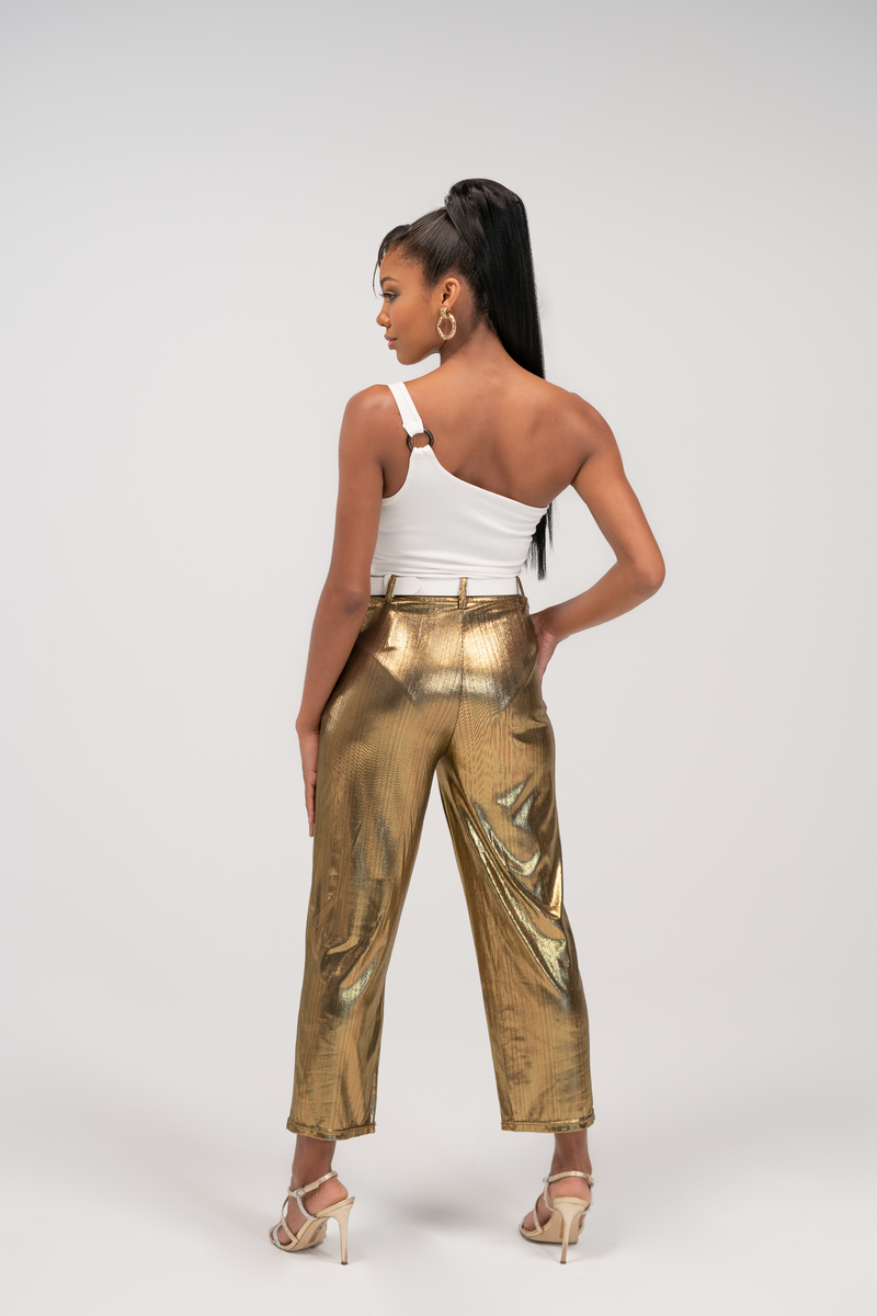 GOLD METALLIC CROP PANTS